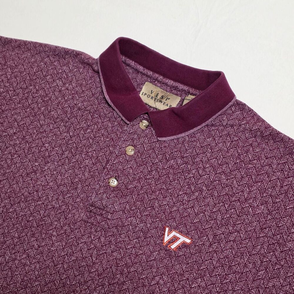 Vintage Vesi Sportswear Virginia Tech Hokies Chevron Knit Polo Shirt men's XL